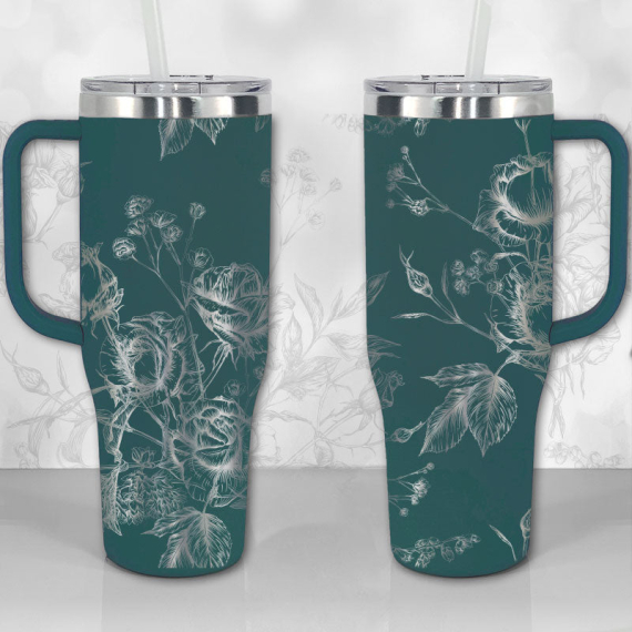 Wild Roses and Flowers Line Art Pattern  30oz or 40oz Tumbler with Handle, Best Gifts NVA