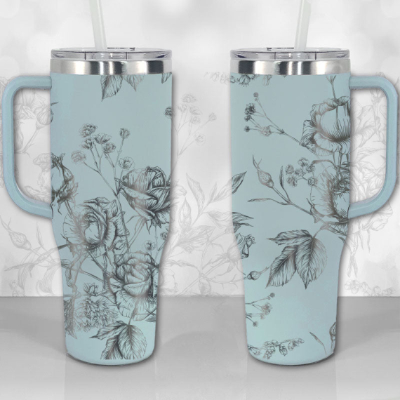 Wild Roses and Flowers Line Art Pattern  30oz or 40oz Tumbler with Handle, Best Gifts NVA