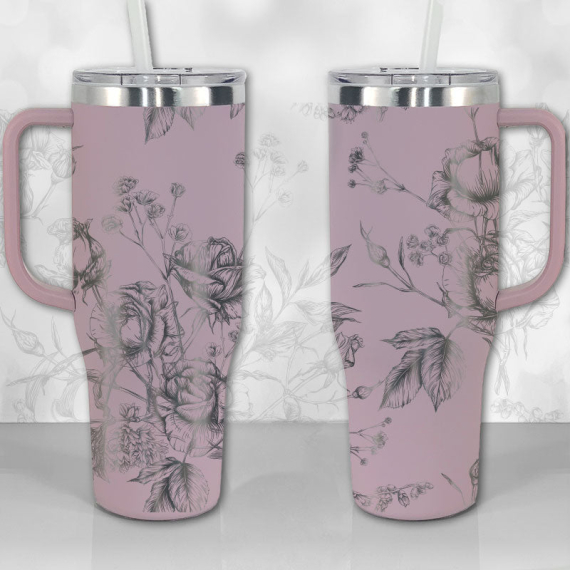 Wild Roses and Flowers Line Art Pattern  30oz or 40oz Tumbler with Handle, Best Gifts NVA