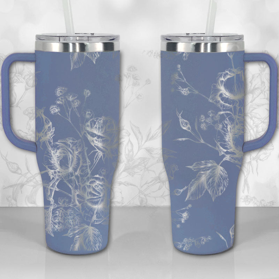 Wild Roses and Flowers Line Art Pattern  30oz or 40oz Tumbler with Handle, Best Gifts NVA