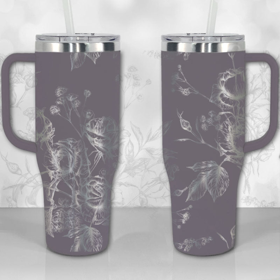 Wild Roses and Flowers Line Art Pattern  30oz or 40oz Tumbler with Handle, Best Gifts NVA