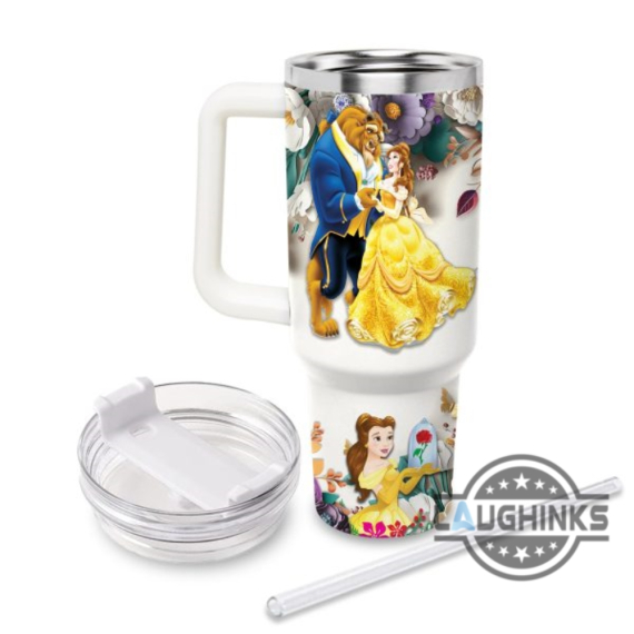 Custom Name Beauty And The Beast Flower 40Oz Tumbler With Handle And Straw Lid Personalized 30oz or 40 Oz HG