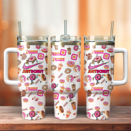 Dunkin Donuts Coffee Esspresso Custom 30oz or 40oz Quencher Stainless Steel Tumbler With Handle, Best Gift Idea NVA, Best Gift Idea NVA