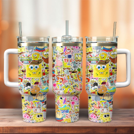 The SpongeBob SquarePants Cartoon Custom  Quencher 30oz or 40oz Stainless Steel Tumbler With Handle HG