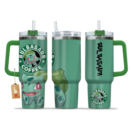 Bulbasaur Coffee Pokemon Anime Custom 30oz or 40oz Quencher Stainless Steel Tumbler With Handle, Best Gift Idea NVA