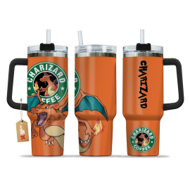 Charizard Coffee Pokemon Anime Custom 30oz or 40oz Quencher Stainless Steel Tumbler With Handle, Best Gift Idea NVA