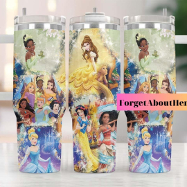 Disney Princesses Cartoon Custom Stanley Quencher 30oz or 40oz Stainless Steel Tumbler With Handle HG