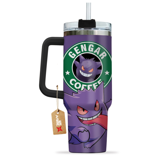 Gengar Coffee Pokemon Anime Custom 30oz or 40oz Quencher Stainless Steel Tumbler With Handle, Best Gift Idea NVA