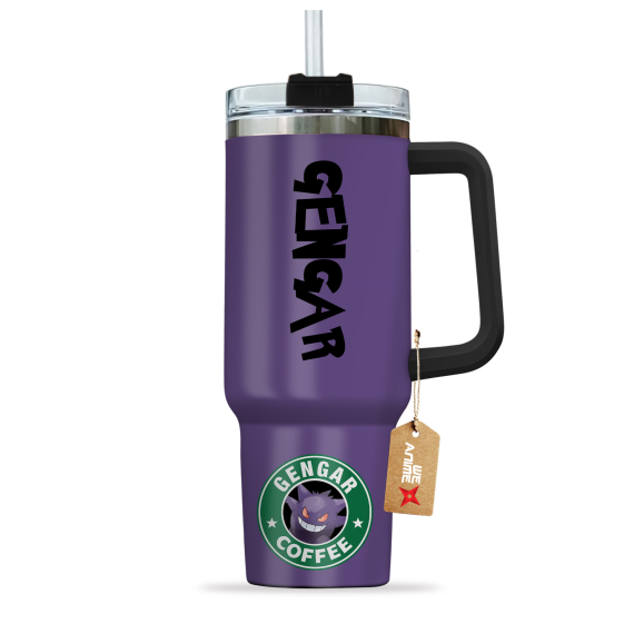 Gengar Coffee Pokemon Anime Custom 30oz or 40oz Quencher Stainless Steel Tumbler With Handle, Best Gift Idea NVA