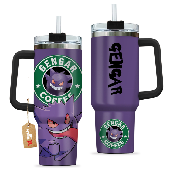Gengar Coffee Pokemon Anime Custom 30oz or 40oz Quencher Stainless Steel Tumbler With Handle, Best Gift Idea NVA