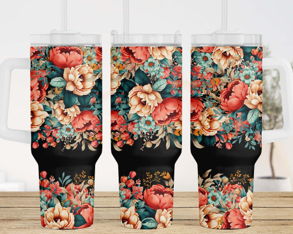 Watercolor Boho Flowers 30oz or 40oz Tumbler with Handle Mother's Day Gift Boho Floral Tumbler Gift For Her Him Birthday Gift LN