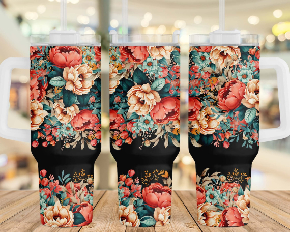Watercolor Boho Flowers 30oz or 40oz Tumbler with Handle Mother's Day Gift Boho Floral Tumbler Gift For Her Him Birthday Gift LN