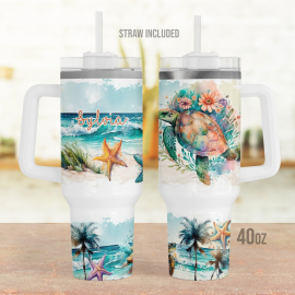Gift for turtle lover Beach Starfish Summer custom 30oz or 40oz Tumbler Personalized, Personalized Turtle Tumbler with Handle, Gift for Her HG