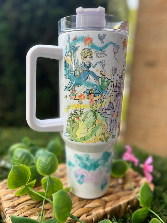 Disney Princesses 30oz or 40oz Tumbler Snow White, Cinderella, Aurora, Ariel, Belle, Jasmine, Mulan, Tiana and Pocahontas fan gift tumbler Gift girly Princess Birthday Anniversary Gift HFN
