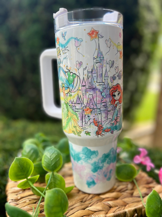 Disney Princesses 30oz or 40oz Tumbler Snow White, Cinderella, Aurora, Ariel, Belle, Jasmine, Mulan, Tiana and Pocahontas fan gift tumbler Gift girly Princess Birthday Anniversary Gift HFN