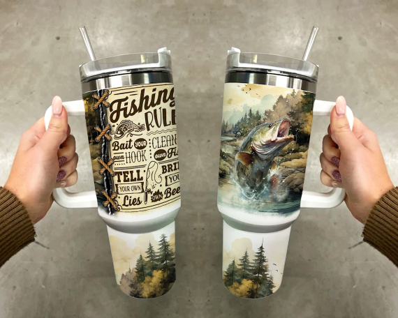 Fishing rules 30oz or 40oz Quencher Tumbler Gift For Her Him Birthday Gift LN Lake life Waterslide