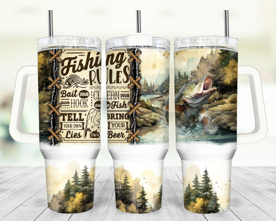 Fishing rules 30oz or 40oz Quencher Tumbler Gift For Her Him Birthday Gift LN Lake life Waterslide