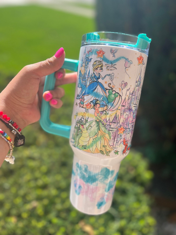 Disney Princesses 30oz or 40oz Tumbler Snow White, Cinderella, Aurora, Ariel, Belle, Jasmine, Mulan, Tiana and Pocahontas fan gift tumbler Gift girly Princess Birthday Anniversary Gift HFN