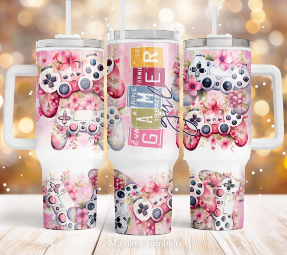 Gamer girl 30oz or 40oz Quencher Tumbler Gift For Her Him Birthday Gift LN Flowers Video game controller Waterslide
