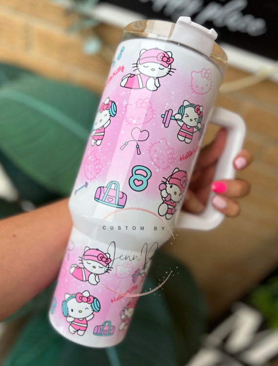 Gym Strong Hello Kitty 30oz or 40oz Tumbler 30oz or 40oz handle tumbler  tumbler Gym Cat Tumbler Gym Life Fitness Life Birthday Anniversary Gift HFN