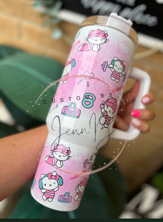 Gym Strong Hello Kitty 30oz or 40oz Tumbler 30oz or 40oz handle tumbler  tumbler Gym Cat Tumbler Gym Life Fitness Life Birthday Anniversary Gift HFN