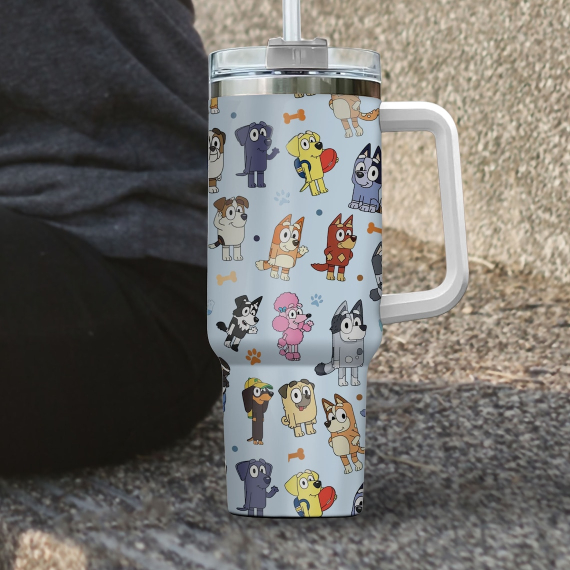 Blue Dog  Bluey do Bingo and Family Cartoon 30oz or 40oz Quencher Tumbler LN Bluey And Friend