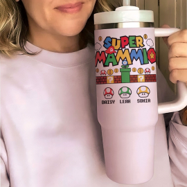 Custom Super Mommio Tumbler HG 40oz, Personalization Super Daddio Kiddo Matching Cup, Mother's Day Mom Tumbler HG with Kids Name