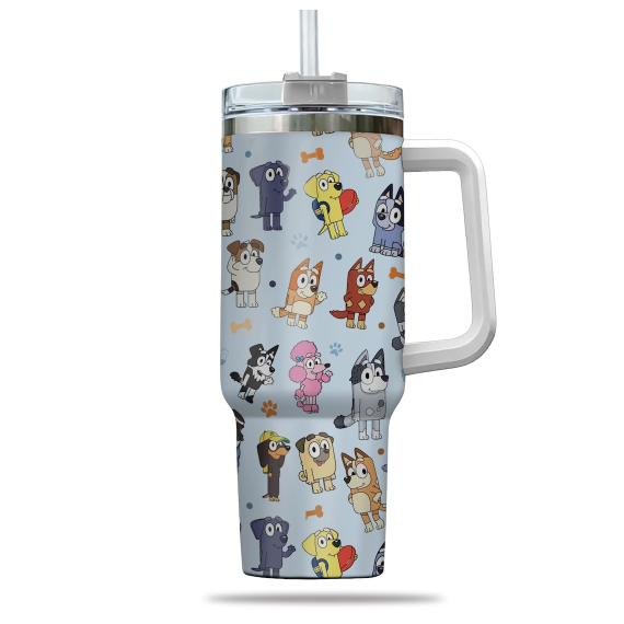 Blue Dog  Bluey do Bingo and Family Cartoon 30oz or 40oz Quencher Tumbler LN Bluey And Friend