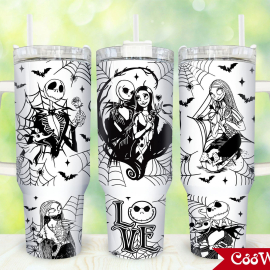 Nightmare Before Christmas Horror Movies Halloween Characters Couple Jack And Sally 30oz or 40oz Tumbler with Handle, Birthday Anniversary Tumbler Gift HFN