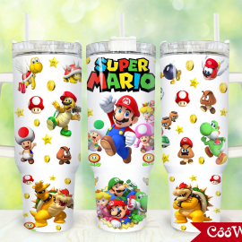 Cartoon Super Mario Characters 40oz Tumbler, Game Characters 30oz or 40oz Tumbler with Handle, Birthday Anniversary Tumbler Gift HFN