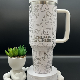 Athletic Training Laser Engraved 30oz or 40oz Tumbler with Handle, Birthday Anniversary Tumbler Gift HFN, Custom Engraved Seamless Tumbler, Double Wall Insulated Cup