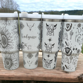 Sunflower Western Highland cow 30oz or 40oz Tumbler with Handle, Birthday Anniversary Tumbler Gift HFN