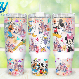 Disney Magic Cartoon Characters Mickey Minnie Goofy Donald Duck 30oz or 40oz Tumbler with Handle, Birthday Anniversary Tumbler Gift HFN