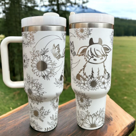 Baby Highland Cow Sunflower tumbler|Personalized water bottle 30oz or 40oz Tumbler with Handle, Birthday Anniversary Tumbler Gift HFN