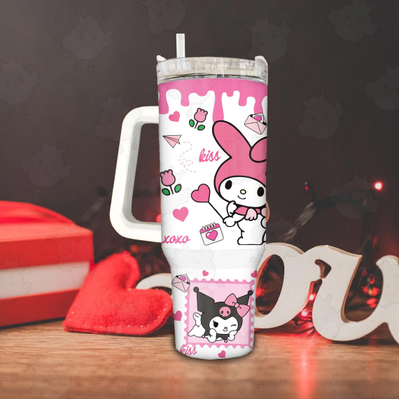 Hello Kitty and Friends Melody Kuromi Pink Cat Tumbler, Valentine Movies , Valentine Cartoon 30oz or 40oz Tumbler, Pink Valentine 40oz Quencher Tumbler HFN
