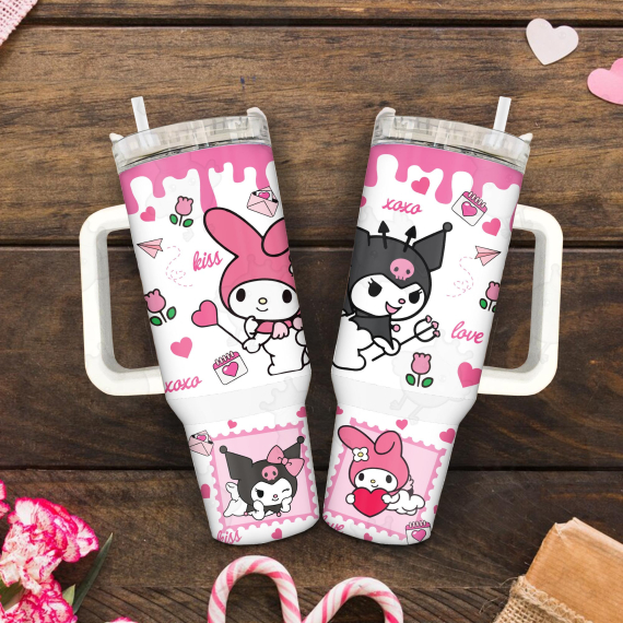 Hello Kitty and Friends Melody Kuromi Pink Cat Tumbler, Valentine Movies , Valentine Cartoon 30oz or 40oz Tumbler, Pink Valentine 40oz Quencher Tumbler HFN