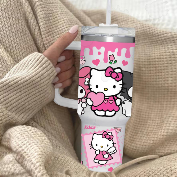 Hello Kitty and Friends Melody Kuromi Pink Cat Tumbler, Valentine Movies , Valentine Cartoon 30oz or 40oz Tumbler, Pink Valentine 40oz Quencher Tumbler HFN