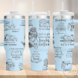 Book Lover Laser Engraving 30oz or 40oz Tumbler with Handle, Birthday Anniversary Tumbler Gift HFN