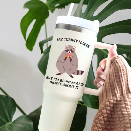 30oz or 40 oz funny raccoon tumbler, raccoon meme gift, my tummy hurts merch, 30oz or 40oz travel mug for him, viral raccoon gift for her, Coffee tumbler HFN