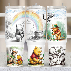 Winnie-the-Pooh St Patricks Day Tumbler Gift| 30oz or 40oz Tumbler with handle, Birthday Anniversary Gift for Disney fan HFN