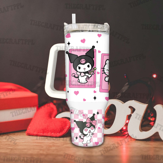 Kuromi Kitty Melody Hello Kitty Friends 30oz or 40oz Tumbler with Handle, Hello Kitty Fan Gift, Birthday Anniversary Tumbler Gift HFN