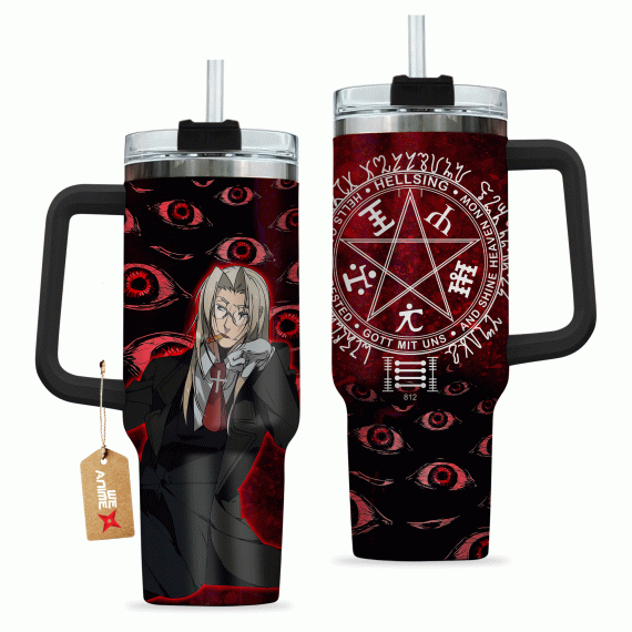 Integra Hellsing Anime Custom 30oz or 40oz Quencher Stainless Steel Tumbler With Handle, Best Gift Idea NVA
