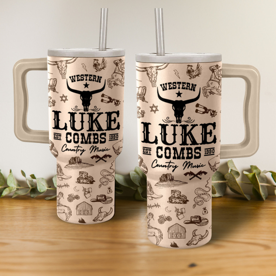 Luke Combs Music Custom Stanley Quencher 40oz Stainless Steel Tumbler HG With Handle
