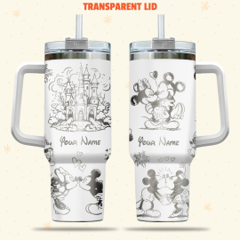Mickey And Minnie Mouse Disney Cartoon 30oz or 40oz Quencher Stainless Steel Tumbler With Handle, Best Gift Idea NVA
