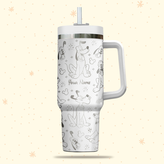Pluto Disney Cartoon  30oz or 40oz Quencher Stainless Steel Tumbler With Handle, Best Gift Idea NVA