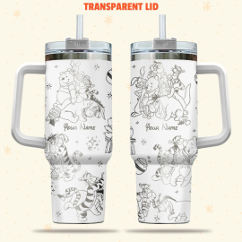 Pooh And Friends Disney Cartoon 30oz or 40oz Quencher Stainless Steel Tumbler With Handle, Best Gift Idea NVA