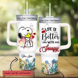 Snoopy Peanuts Cartoon Custom Quencher 30oz or 40oz Stainless Steel Tumbler HG With Handle