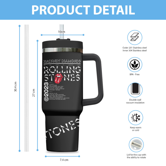 The Rolling Stones Music Custom Quencher 30oz or 40oz Stainless Steel Tumbler HG With Handle