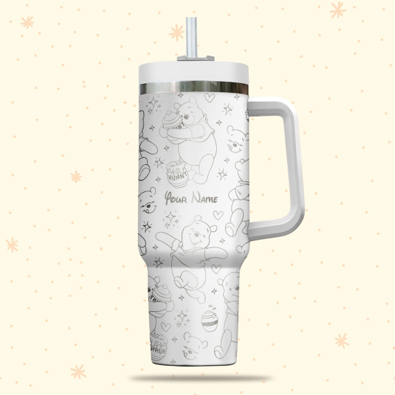 Winnie The Pooh Disney Cartoon  30oz or 40oz Quencher Stainless Steel Tumbler With Handle, Best Gift Idea NVA